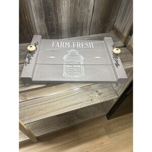 Large Gray Wood Farmhouse Rectangle Serving Tray with Handles Painted Finish
